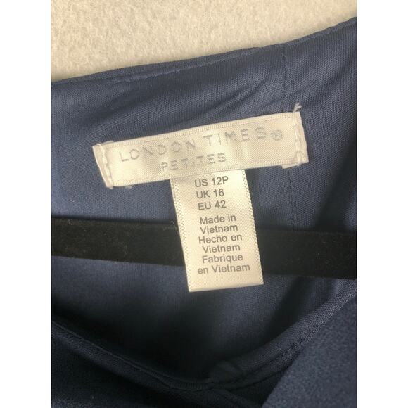 London Times Sheath Dress Petite Women's Size 12P Bow Neck Navy NEW - Picture 3 of 9